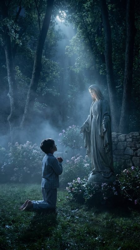 I never worried about my son talking to the statue outside — until he whispered, “Mom, the lady in blue says your medicine will hurt you.” After that, nothing added up anymore.