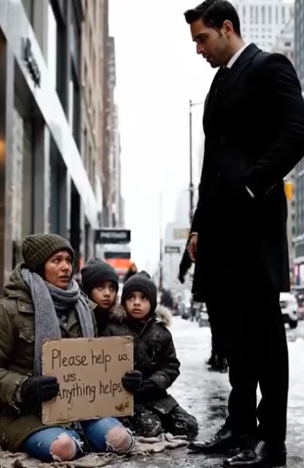 The millionaire was stunned to see his ex-girlfriend kneeling and begging for food with three children who looked exactly like him – the next second, he burst into tears in the middle of the street because…