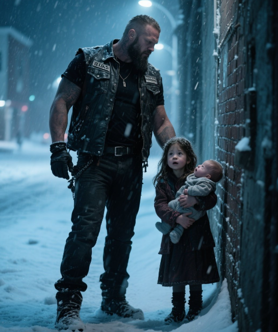 In the Middle of a Snowstorm, a Little Girl Clutches Her Newborn Brother, Trembling as She Pleads with a Brutal-Looking Biker: ‘PLEASE… DON’T LET THEM TAKE MY BROTHER AWAY.’