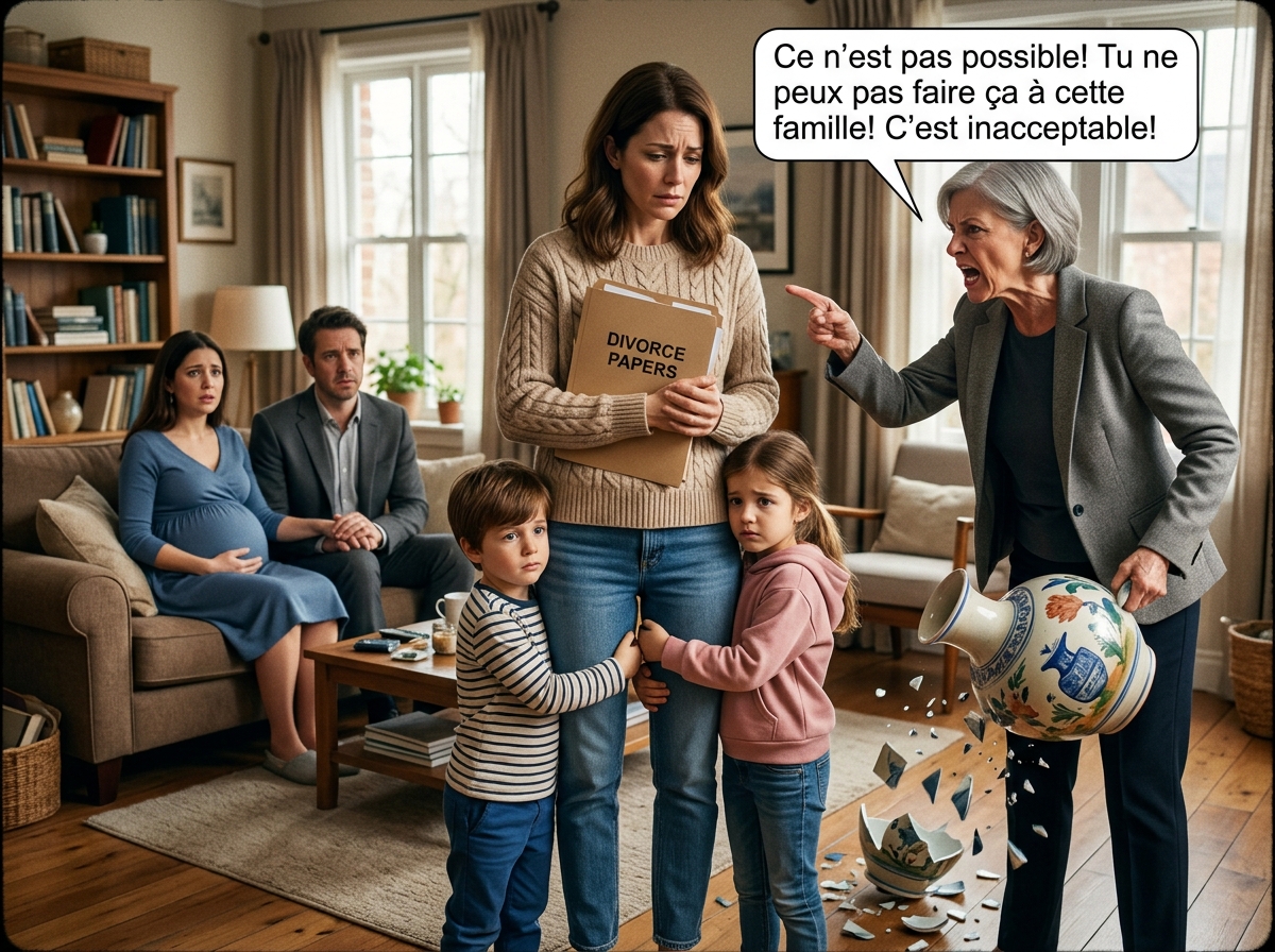« J’ai signé les papiers du divorce en serrant la main pendant que la famille de mon mari… « J’ai signé les papiers du divorce avec des mains tremblantes tandis que la famille de mon mari souriait, déjà en train de préparer son mariage avec la maîtresse qui portait ‘son’ enfant. ‘ Prends tes deux enfants et pars », cracha ma belle-mère. Ce qu’ils ignoraient rendait mon silence mortel — le bébé dans son ventre n’était pas celui de mon mari. Cette nuit-là, j’ai réservé trois billets aller simple pour l’Amérique… et les a laissés derrière avec un scandale prêt à exploser. »