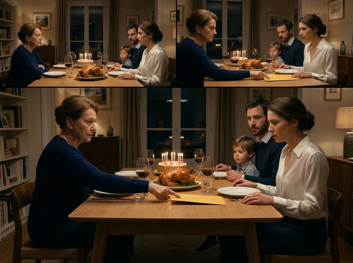 Ma famille a sauté mon 65e anniversaire pour une croisière, et je n’ai pas pleuré. J’ai débarrassé le grillé froid, soufflé mes propres bougies, et attendu qu’elles rentrent pour pouvoir remettre la même table — avec une enveloppe ADN qui a fait pâlir ma belle-fille.